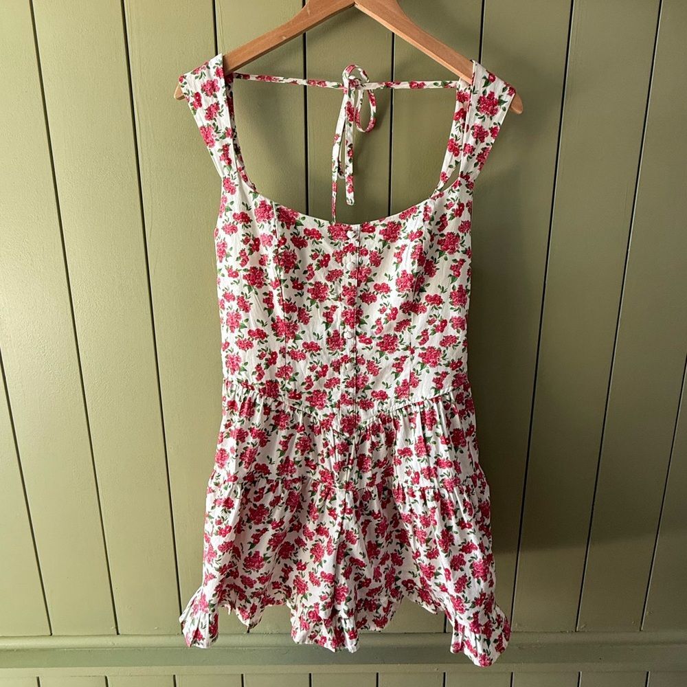 Wild Fable Floral Tiered Romper in White with Floral Print